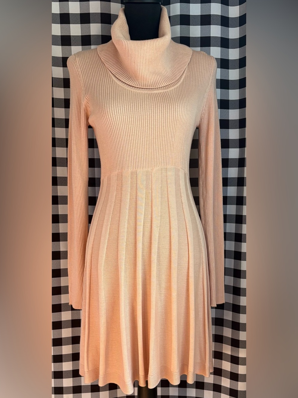 Calvin Klein Pleated Fit And Flare Blush Pink Sweater Dress. Size S
